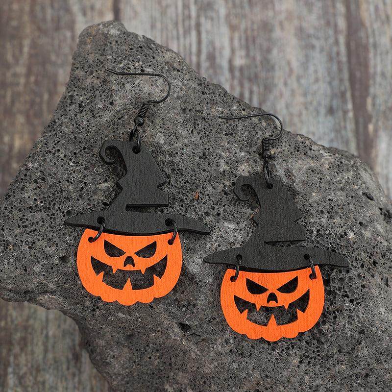 Wooden Pumpkin Shape Earrings for Fall Fashion Accessories