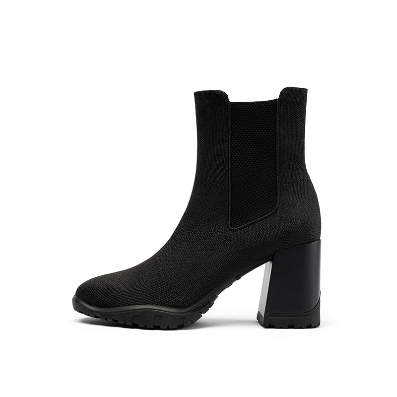Block Heel Chelsea Boots – Knit Ankle Boots