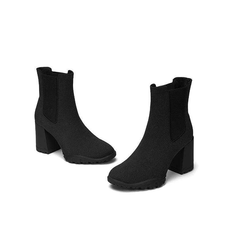 Block Heel Chelsea Boots – Knit Ankle Boots
