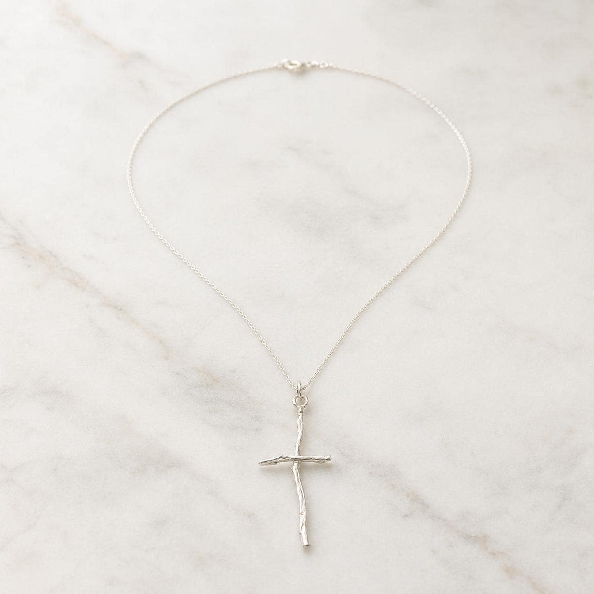 Silver Cross Jewelry Necklace, Olive Branch Twig Pendant, Handmade Unique Gift Cross Jewelry, Sterling Silver 925