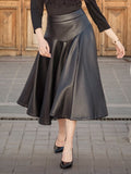 Gracia Fashion Women's Leather Quilted Mid-Calf Full Skirt
